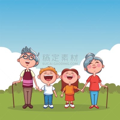 祖父母,儿童,可爱的,家庭,父母,侄女,肖像,公园,爱,相伴