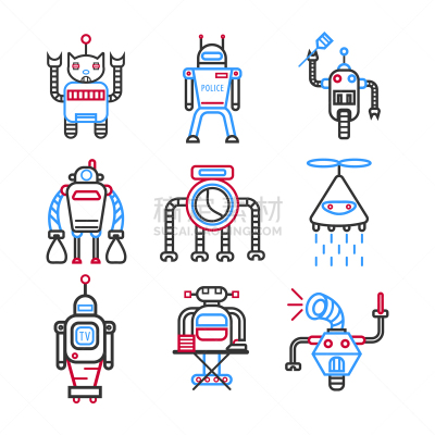白色,自动的,蓝色,插画,分离着色,创造力,人造的,电子人,收集,阴谋