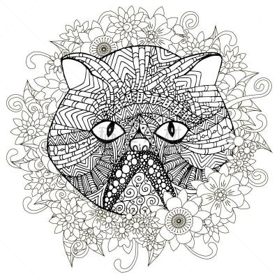 绘画插图,艺术,设计元素,插画,墨水,矢量,乱画,波斯猫,花,绘制