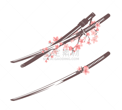 日本武士,剑,矢量,式样,樱之花,安全,剑道,背景分离,刀刃