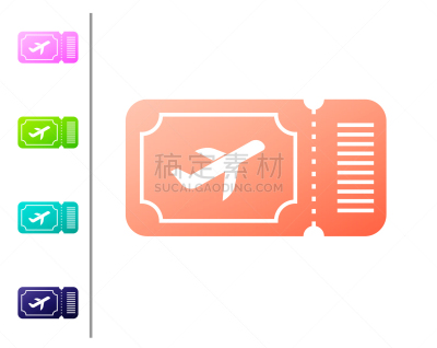分离着色,票,机场,图标,珊瑚,白色,旅途,商务,请柬,离开