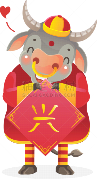 母牛,可爱的,传统,贺卡,春节,中文,新年前夕,十二生肖,动物,节日