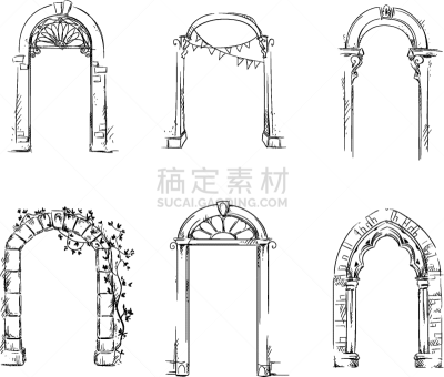 建筑特色,拱门,分离着色,华丽的,建筑外部,设计元素,矢量,布置,装饰,复古