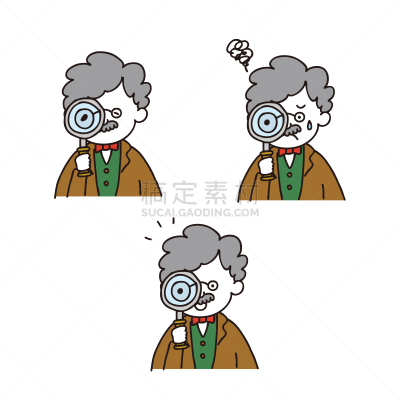 讲师,放大镜,摆拍,老年男人,商务,专业人员,简单,线条画,绘画插图,问题