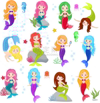 女孩,性格,美人鱼,卡通,可爱的,女性特质,公主,女人,海星,自然美