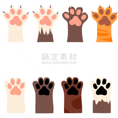 猫,狗,爪,爪印,分离着色,白色,宠物,脚印,野生动物,模仿