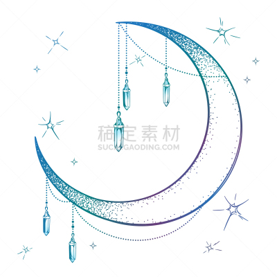 新月形,宝石,月亮,项坠,月长石,蓝色,午夜,夜晚,白色