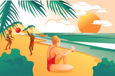 人,夏天,海滩,海洋,背景聚焦,成年的,女性,女人,一个人,户外