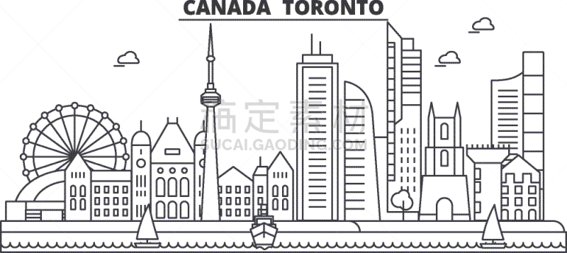 多伦多,加拿大,建筑,城市天际线,分界线,夜晚,商务,滨水,风景,摩天大楼
