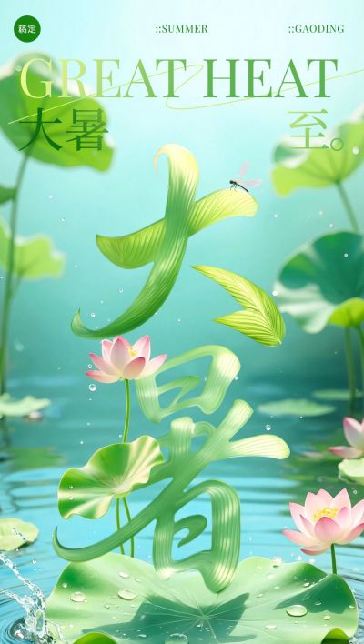 大暑节气祝福清新感全屏竖版海报AIGC