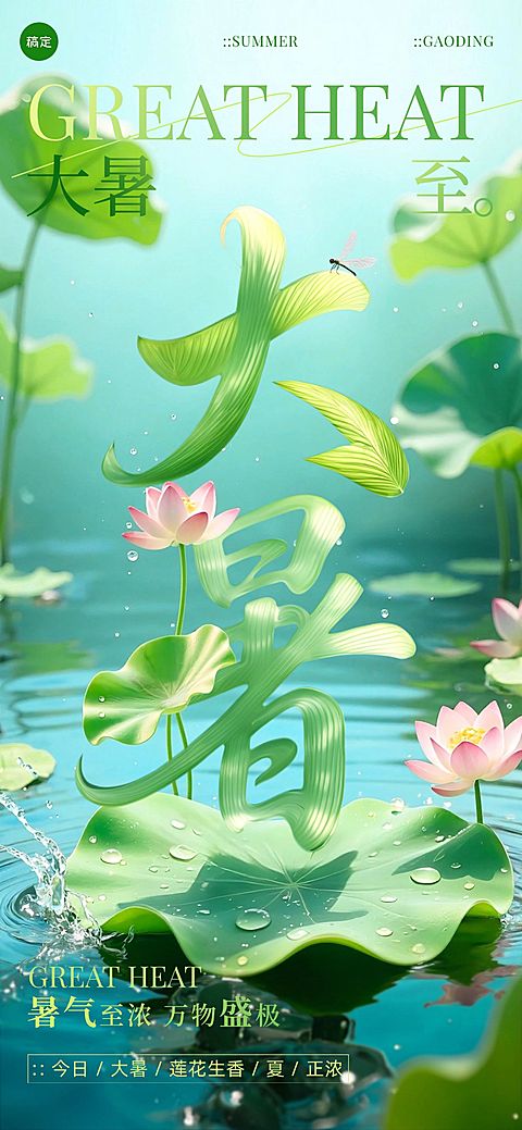 大暑节气祝福清新感全屏竖版海报AIGC