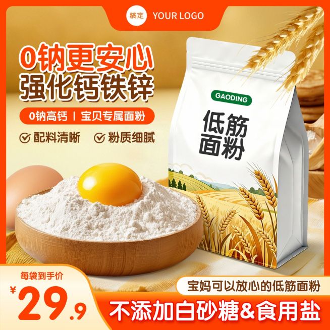 红色年终促销面粉食品主图直通车预览效果