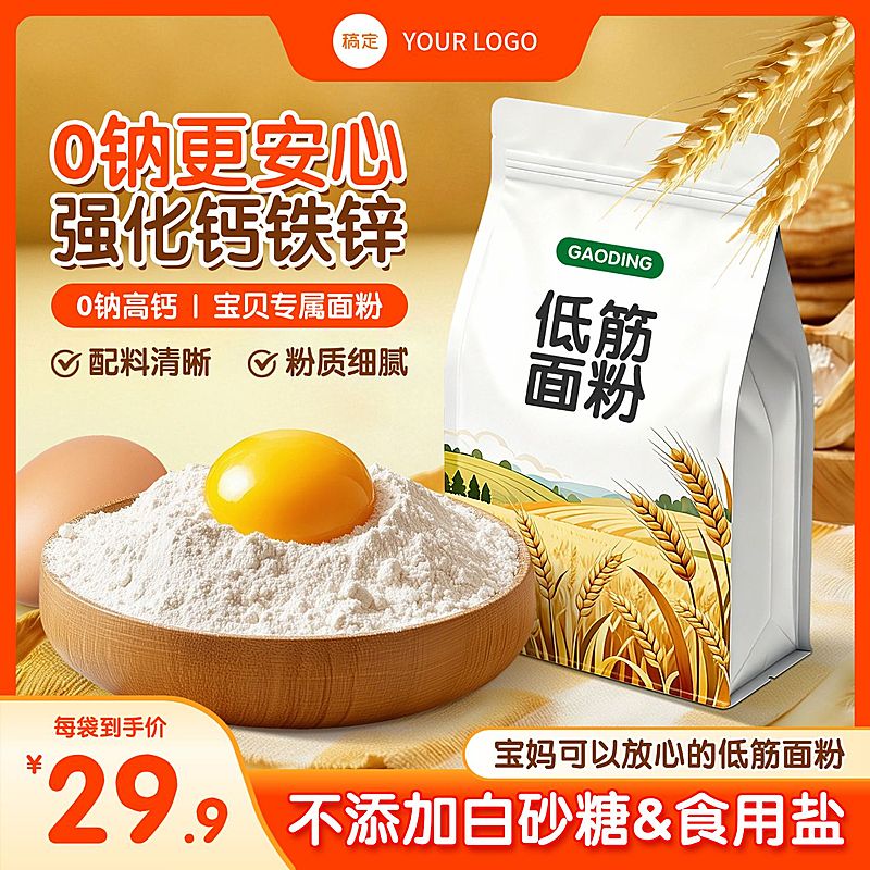 红色年终促销面粉食品主图直通车