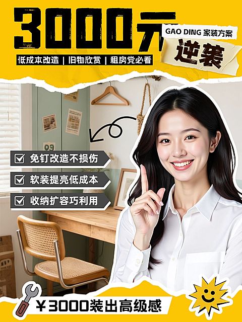 家居装修攻略撕纸人像小红书封面