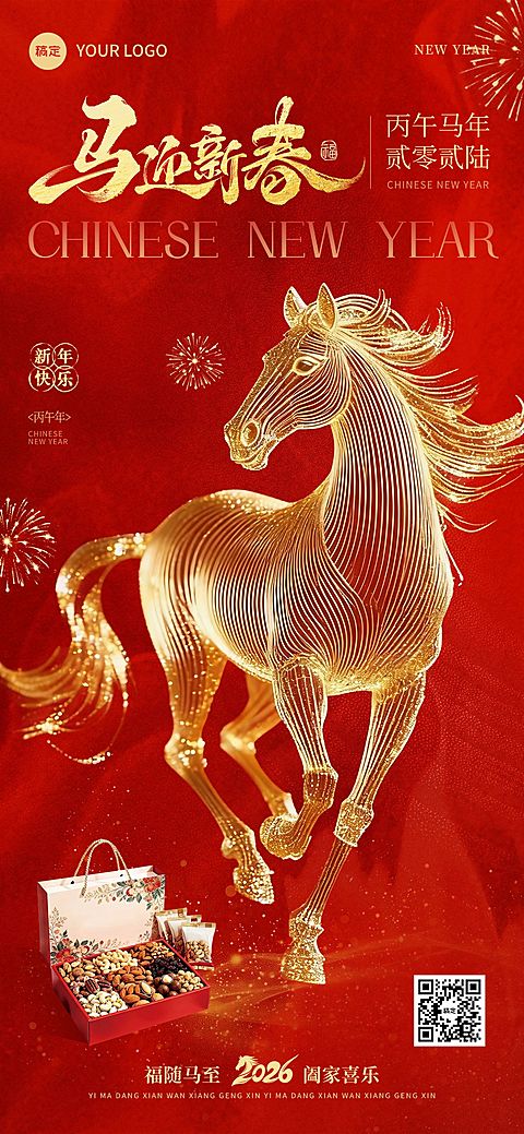春节节日祝福通用零售喜庆感产品展示全屏竖版海报
