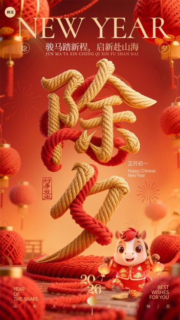 春节新春祝福通用喜庆感除夕竖版海报预览效果