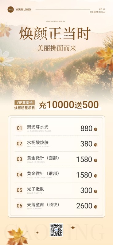 门店运营生活服务美业美容院卡项营销秋季温馨感全屏竖版海报AIGC预览效果