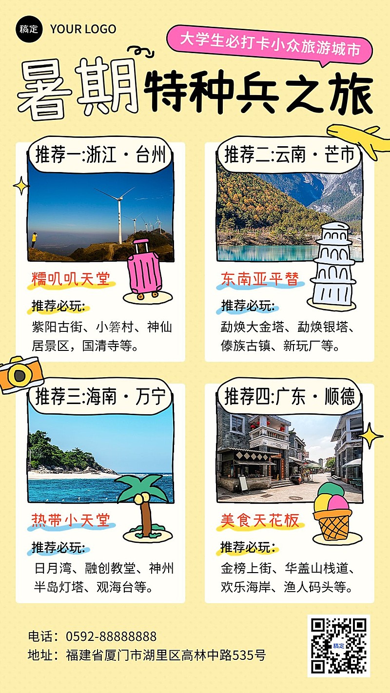 旅游出行暑期旅游攻略指南手机海报