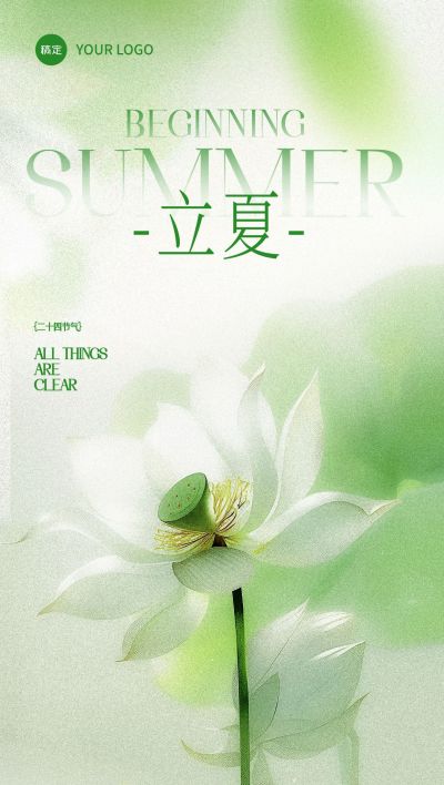 立夏实景感光影莲花近景背景全屏手机海报