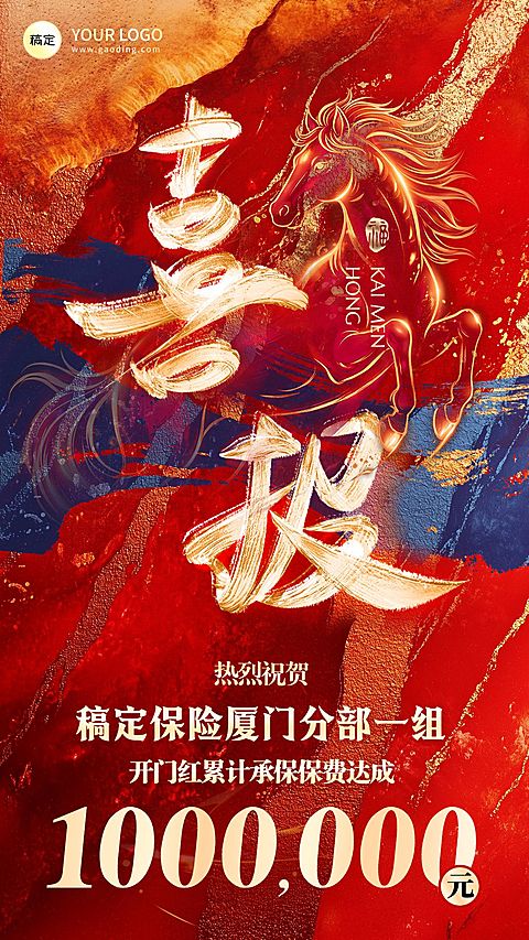 开门红金融保险银行马年业绩喜报肌理感手机海报