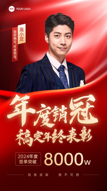 年终销售业绩表彰人物喜报大字手机海报预览效果