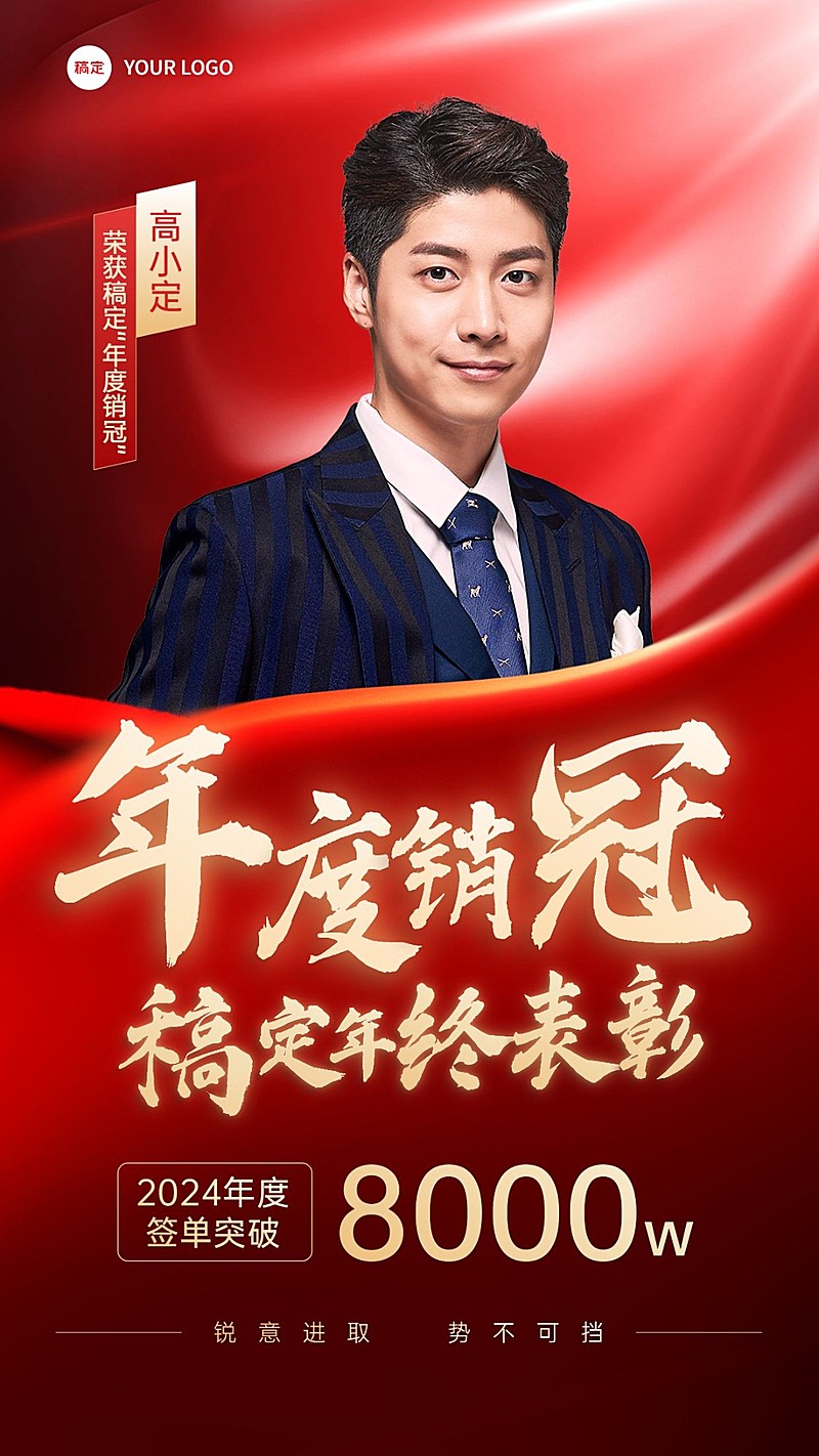 年终销售业绩表彰人物喜报大字手机海报