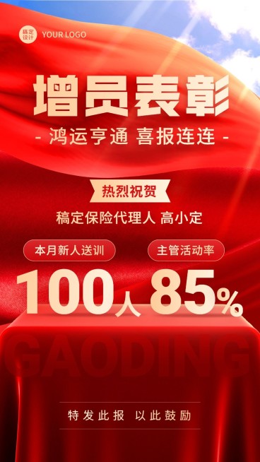 金融保险增员招募业绩表彰喜报喜庆手机海报预览效果