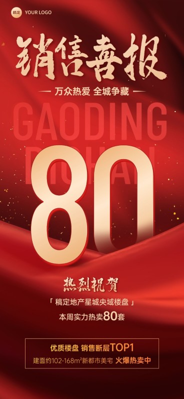 房地产销售中介加推业绩表彰喜报全屏竖版海报预览效果
