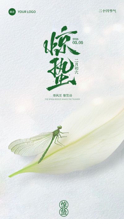 惊蛰节气实景感花瓣昆虫海报AIGC