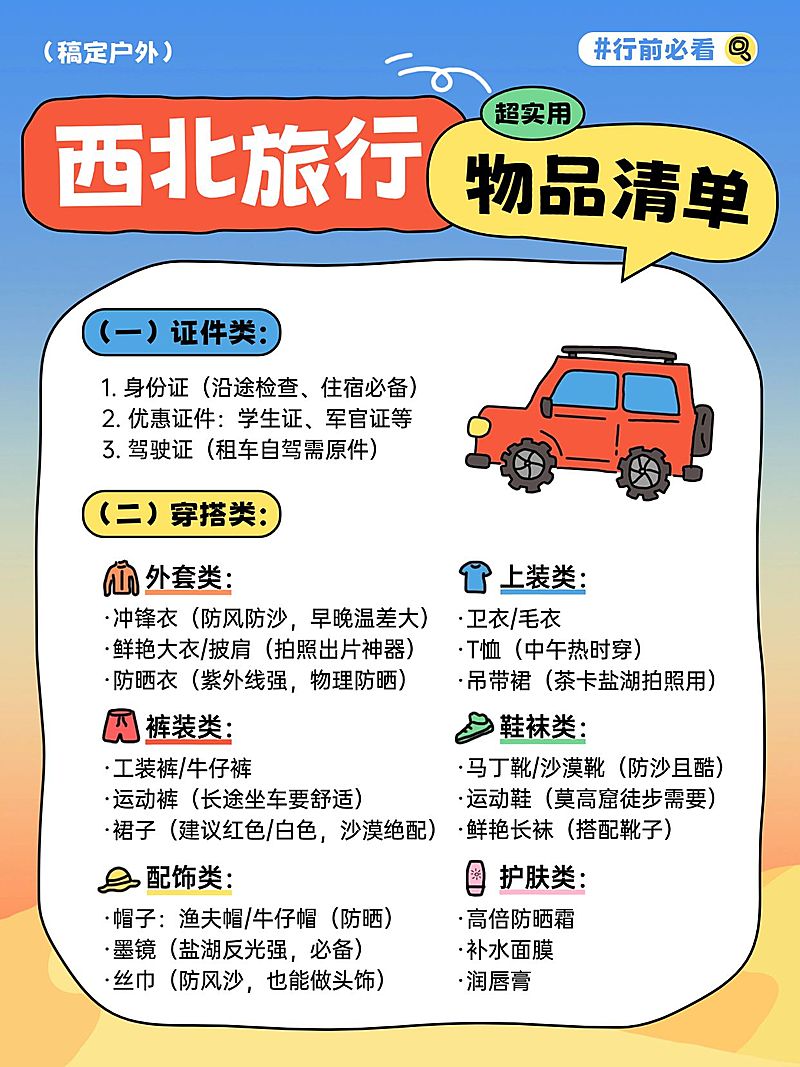 旅游出行出行物品必带小红书配图
