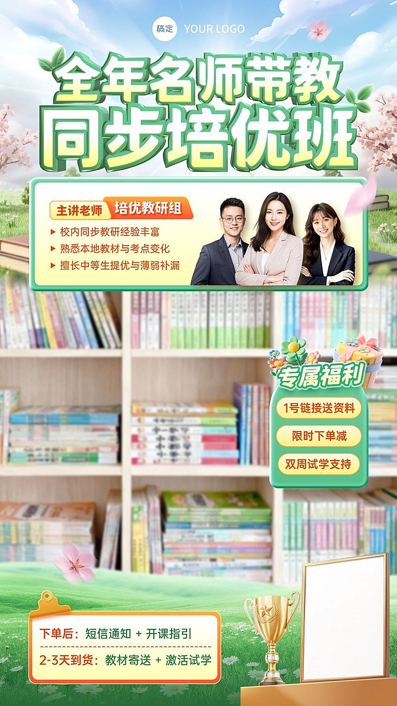 K12教育校内同步培优课教培电商直播背景贴片组合