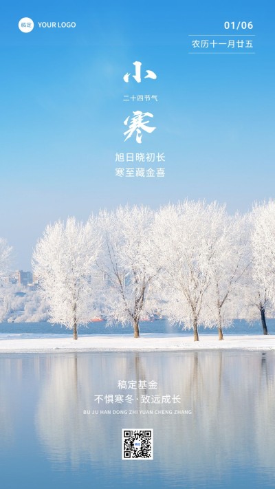 小寒金融保险节气祝福实景风手机海报