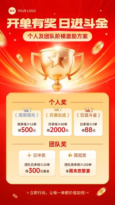 金融保险业绩激励奖杯宣传海报预览效果