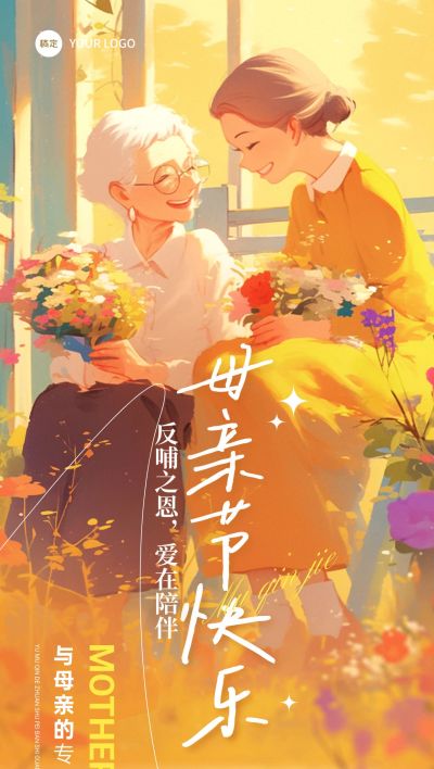 母亲节通用节日祝福温馨感全屏竖版海报AIGC