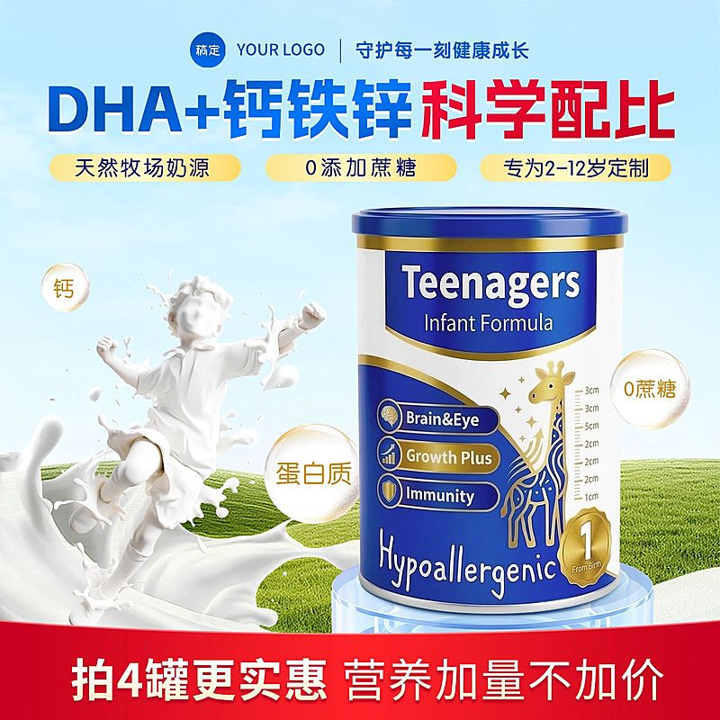 青少年奶粉牛奶液态人物形象电商主图