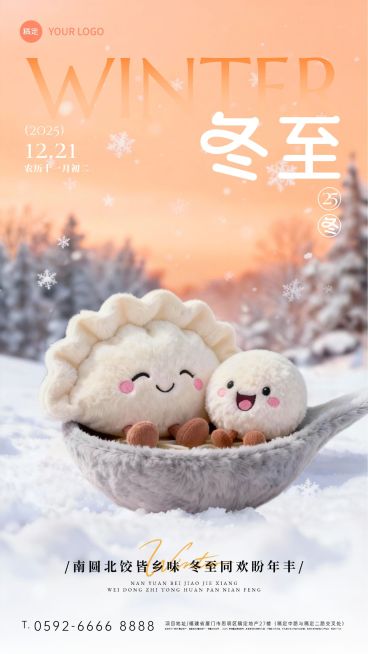 冬至节气祝福通用3d毛毡风竖版海报预览效果