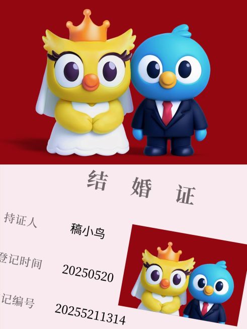 结婚证晒照小红书封面aigc预览效果