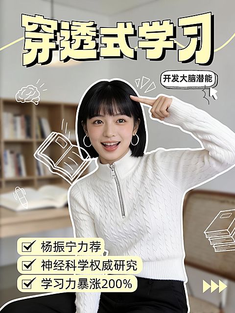 教育培训学习技巧分享人像小红书封面