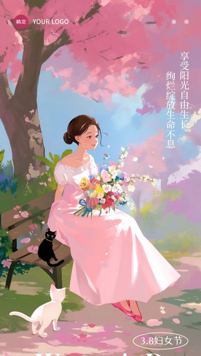 三八妇女节女神节节日祝福清新感全屏竖版海报AIGC