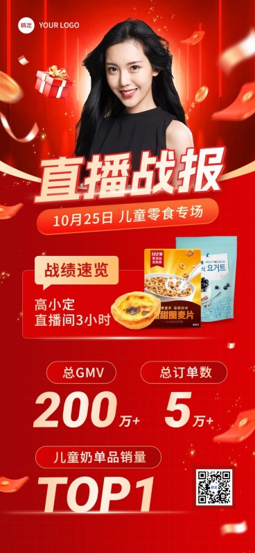 微商产品直播销售喜报销量战报全屏竖版海报预览效果