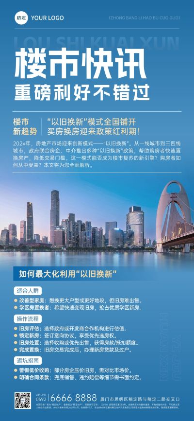 蓝色实景风地产楼市资讯通知手机全屏海报