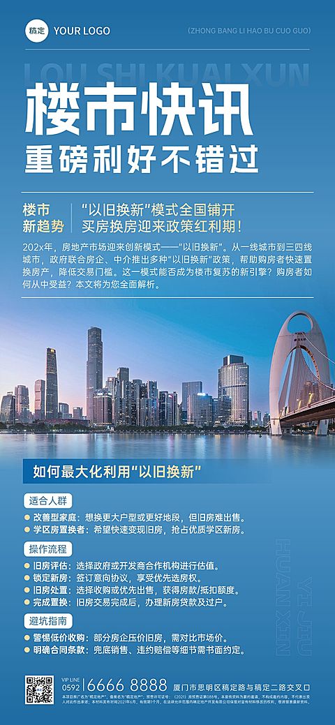 蓝色实景风地产楼市资讯通知手机全屏海报