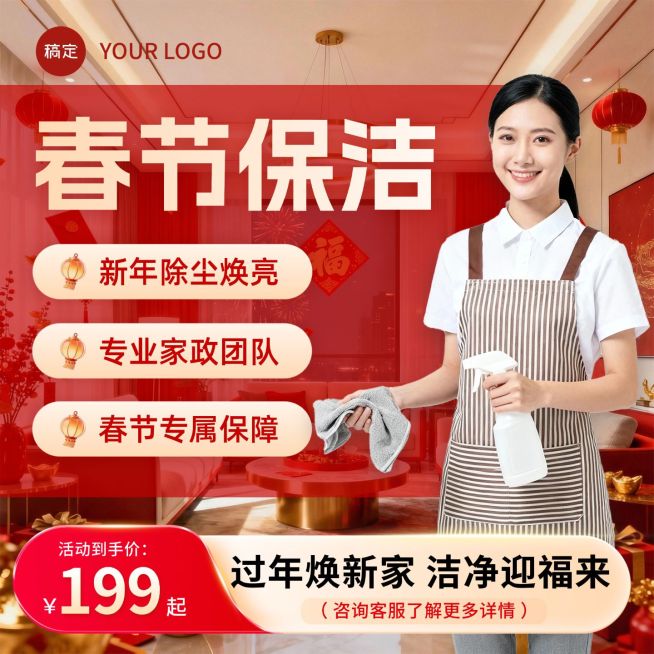 春节年货节本地生活家政保洁服务商品主图预览效果
