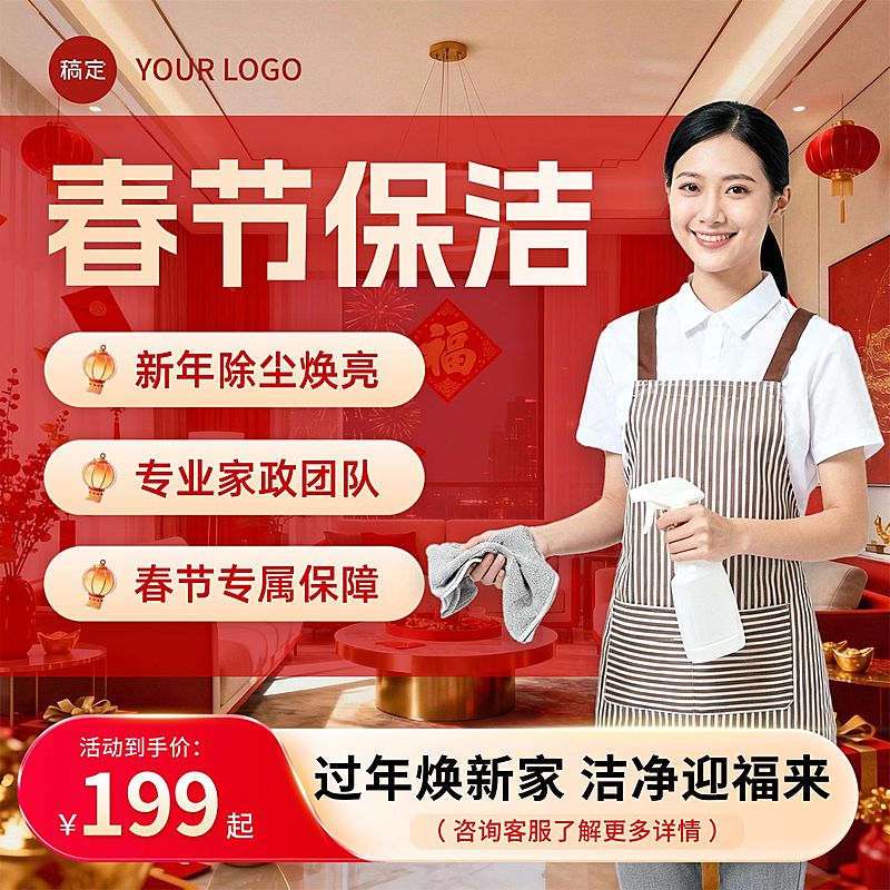 春节年货节本地生活家政保洁服务商品主图