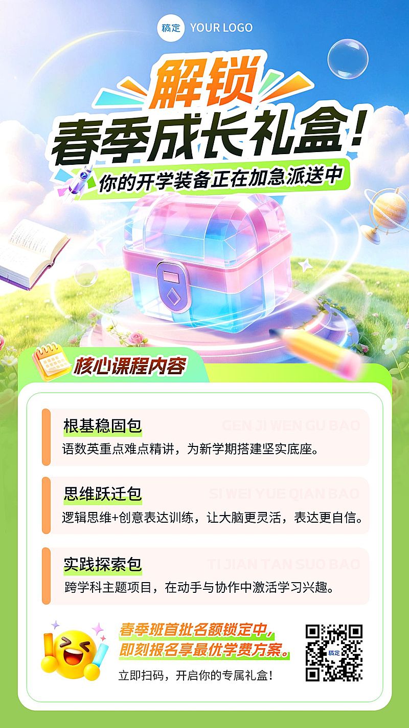 春季班小学教育营销宣传海报