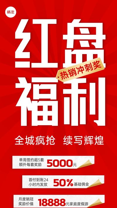 红色大字营销地产行业激励方案全屏手机海报