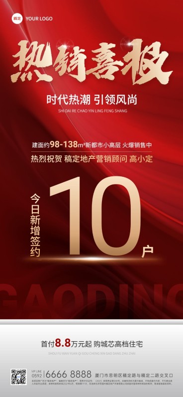 房地产销售业绩加推表彰喜报全屏竖版海报预览效果