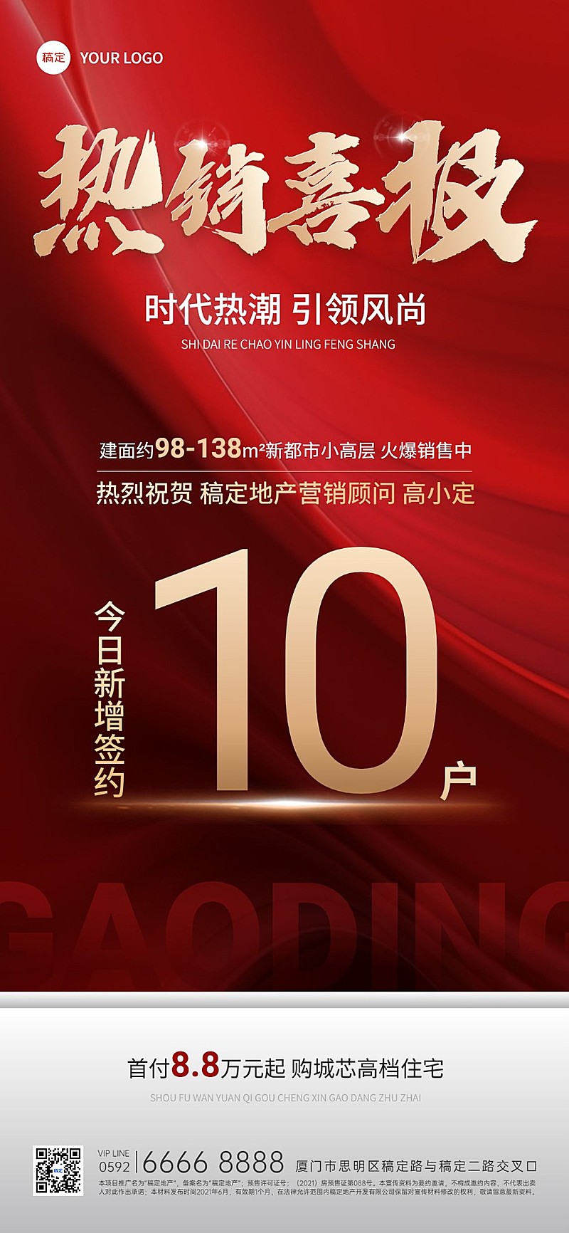 房地产销售业绩加推表彰喜报全屏竖版海报