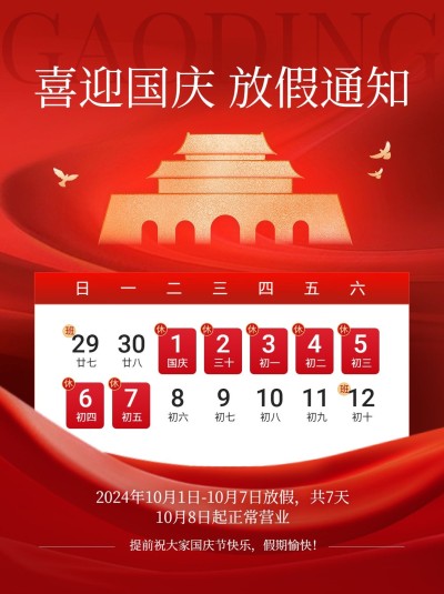 十一国庆节黄金周放假通知小红书配图aigc