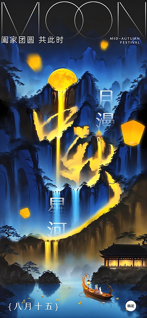 中秋节节日祝福中式感全屏竖版海报AIGC